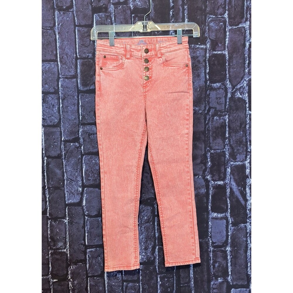 Girls Thereabouts High Rise Skinny Jeans Size 10 Coral Button Fly Stretch Denim
